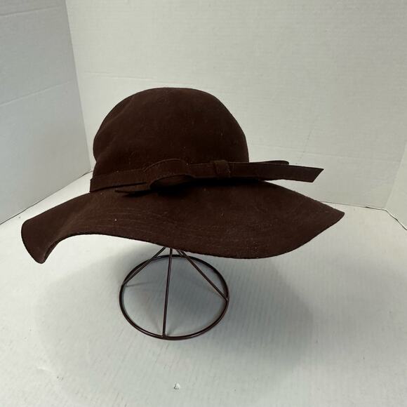Brown Wool Felt Hat Floppy Brim Tie Women's Fedora Retro Sombrero Boho Chic - Picture 7 of 7